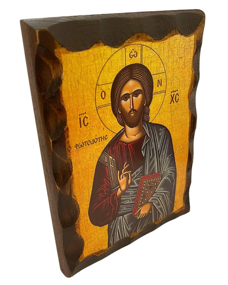 Mastic of Chios مستكة خيوس أيقونة خشبية أرثوذكسية يونانية ليسوع المسيح فوتودوتيس (16 × 12 سم أو 6.3 × 4.7 بوصة) خشب صلب - Image 4
